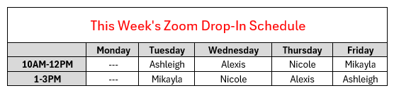 This Week's Zoom Drop-In Schedule