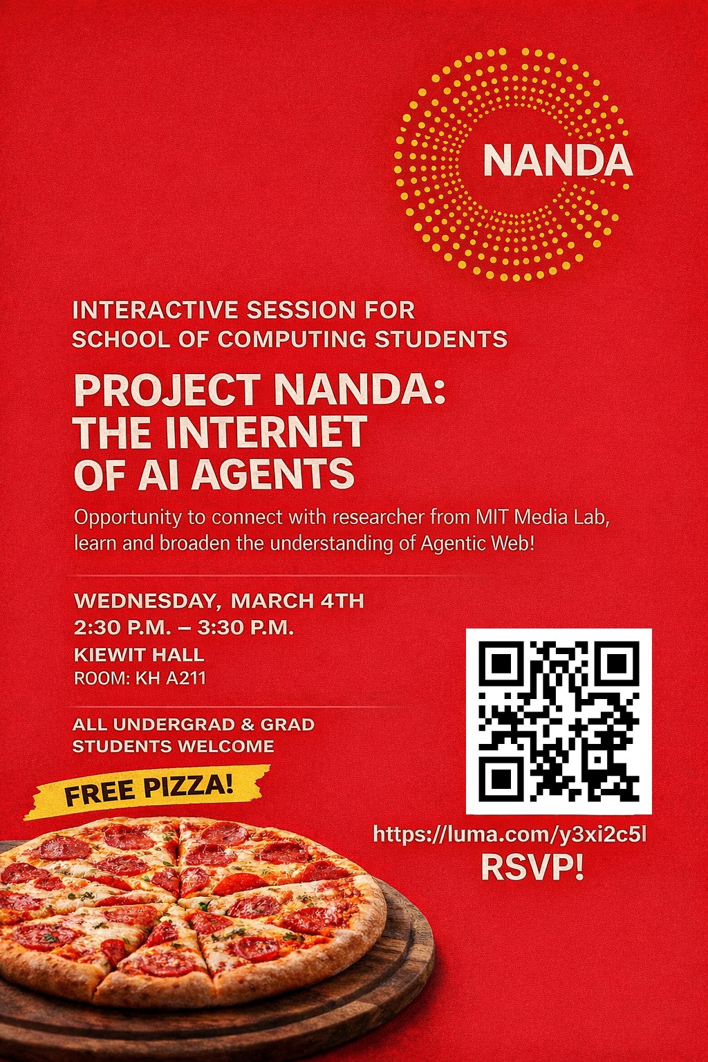 Come enjoy free pizza and talk to a researcher at MIT!