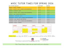 Military and Veteran Success Center Tutoring Schedule, Spring 2026