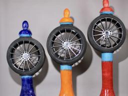 Emmanuel Asamoah, &ldquo;Ahintasem&rdquo; (Hidden), 2026. Earthenware, car tire, window molding, glaze. 84&rdquo; x 72&rdquo; x 107&rdquo;. 