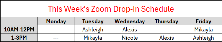 Weekly Zoom Drop-In Schedule