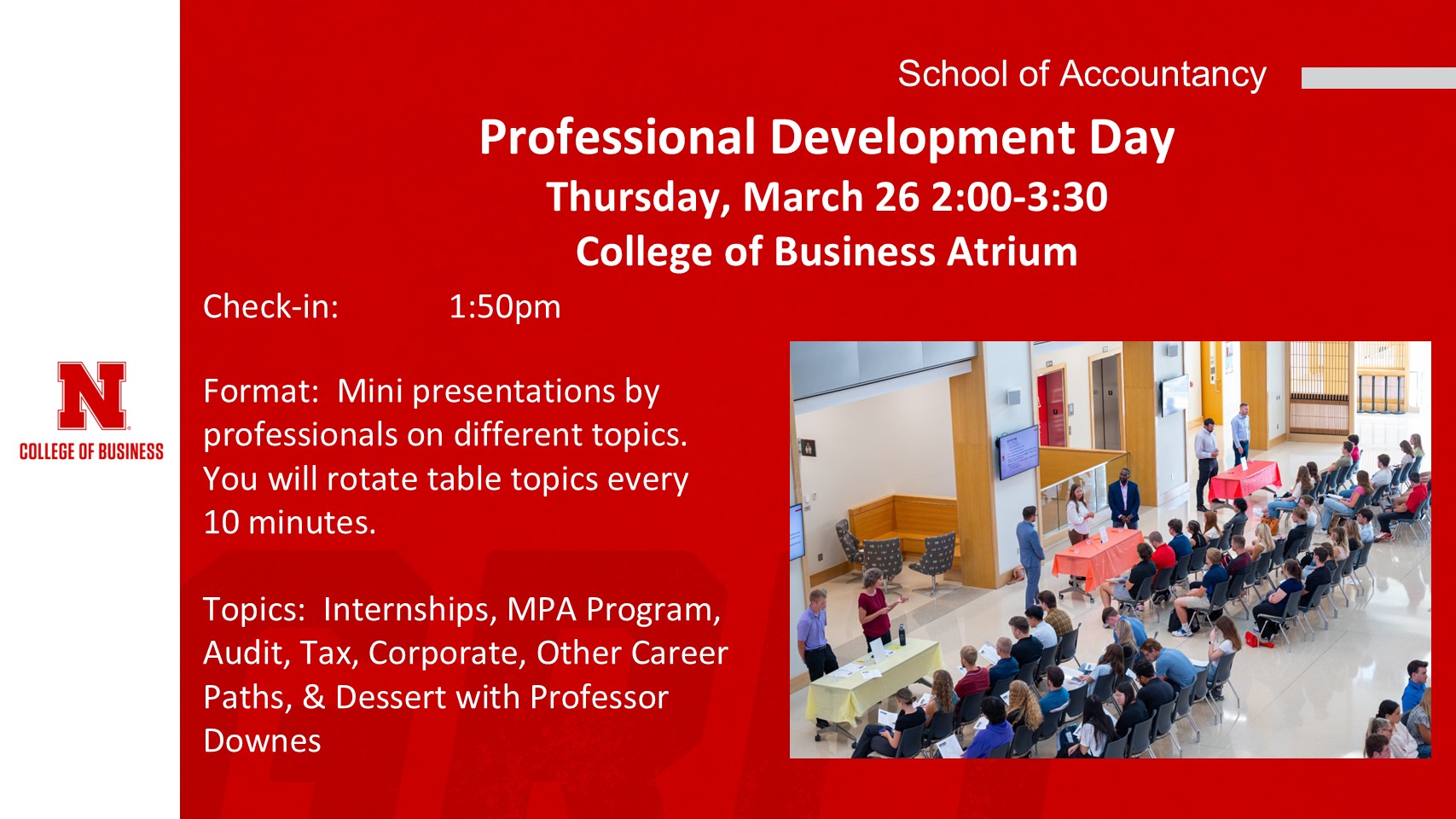 School of Accountancy: Professional Development Day | Thursday, March 26, from 2-3:30 p.m.