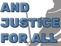 poster for HIST 115: And Justice for All, showing a gray silhouette of Lady Justice on a white background
