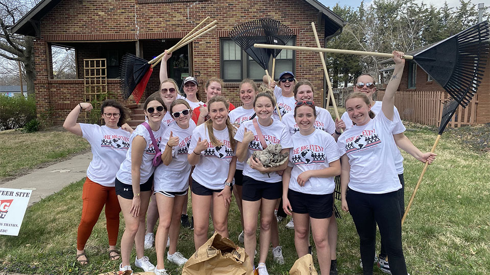 Phi Mu celebrates the completion of their Big Event volunteer work in 2022. [Photo by Dillon Galloway / University Communication]