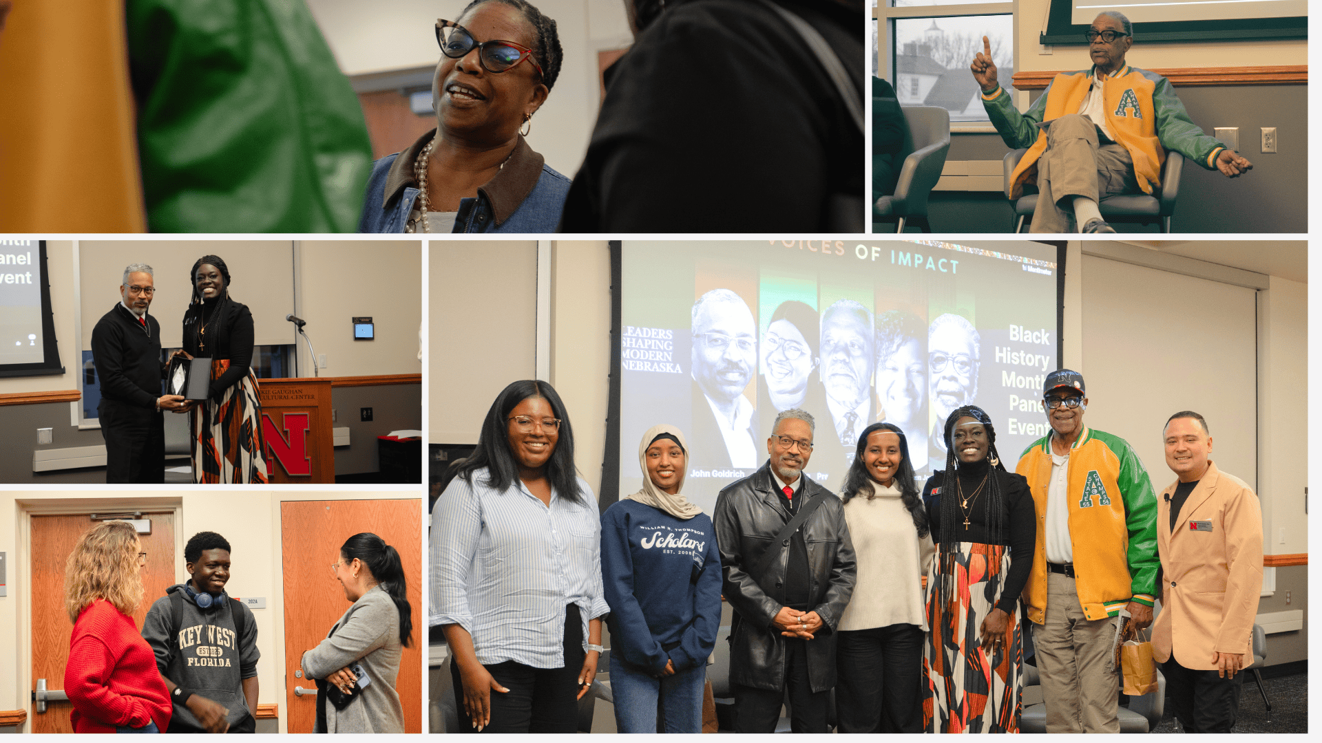 Photo collage feauturihg highlights from the Voices of Impact panel event. 