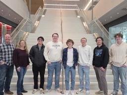 The Career Explore XR team (from left to right): Jeff Falkinburg, Britney Falinburg, Will Bernal, Sean Casey, Colman Scharff, Tyson Veik, Noah Russell, and Burke Groenjes.