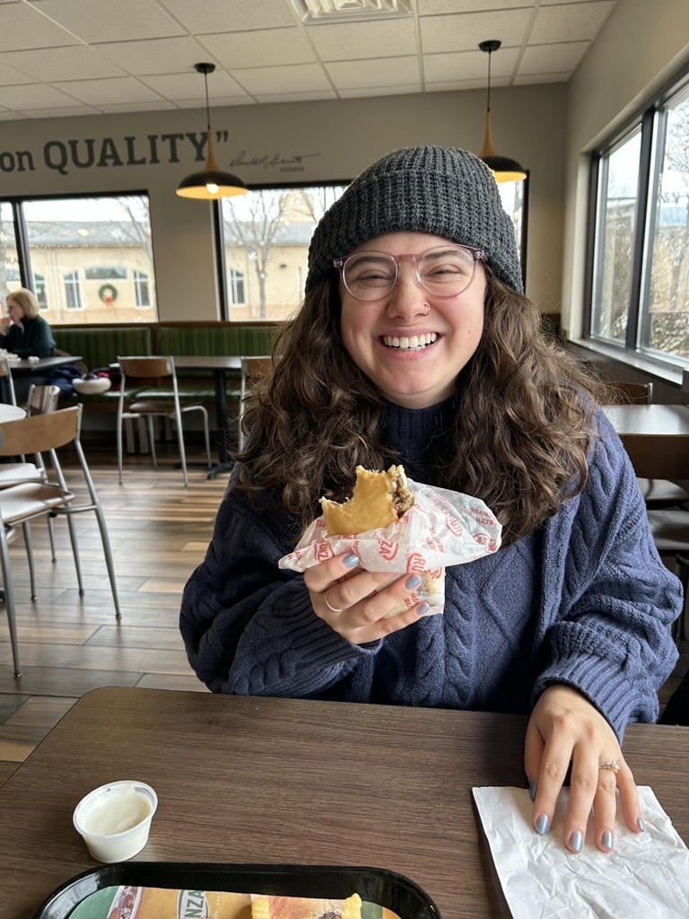 Abby Roskos enjoying a Runza!