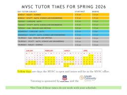 Military and Veteran Success Center Tutor Times for Spring 2026