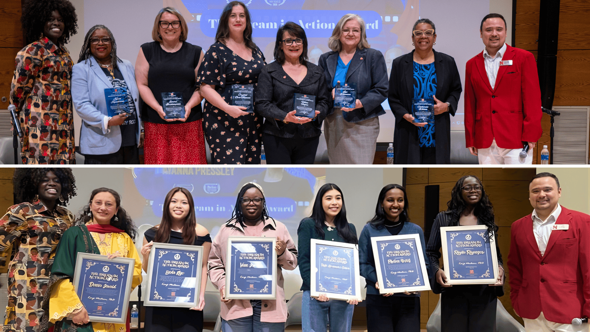 A picture featuring panel speakers and the "Dream in Action" awardees.