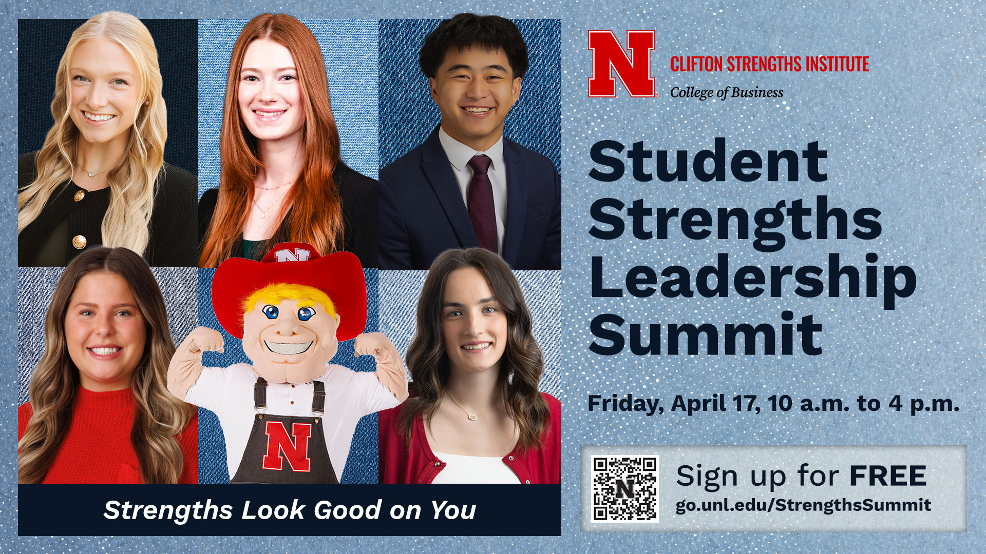 Attend the Student Strengths Leadership Summit, April 17, for free. Register: https://go.unl.edu/strengthssummit