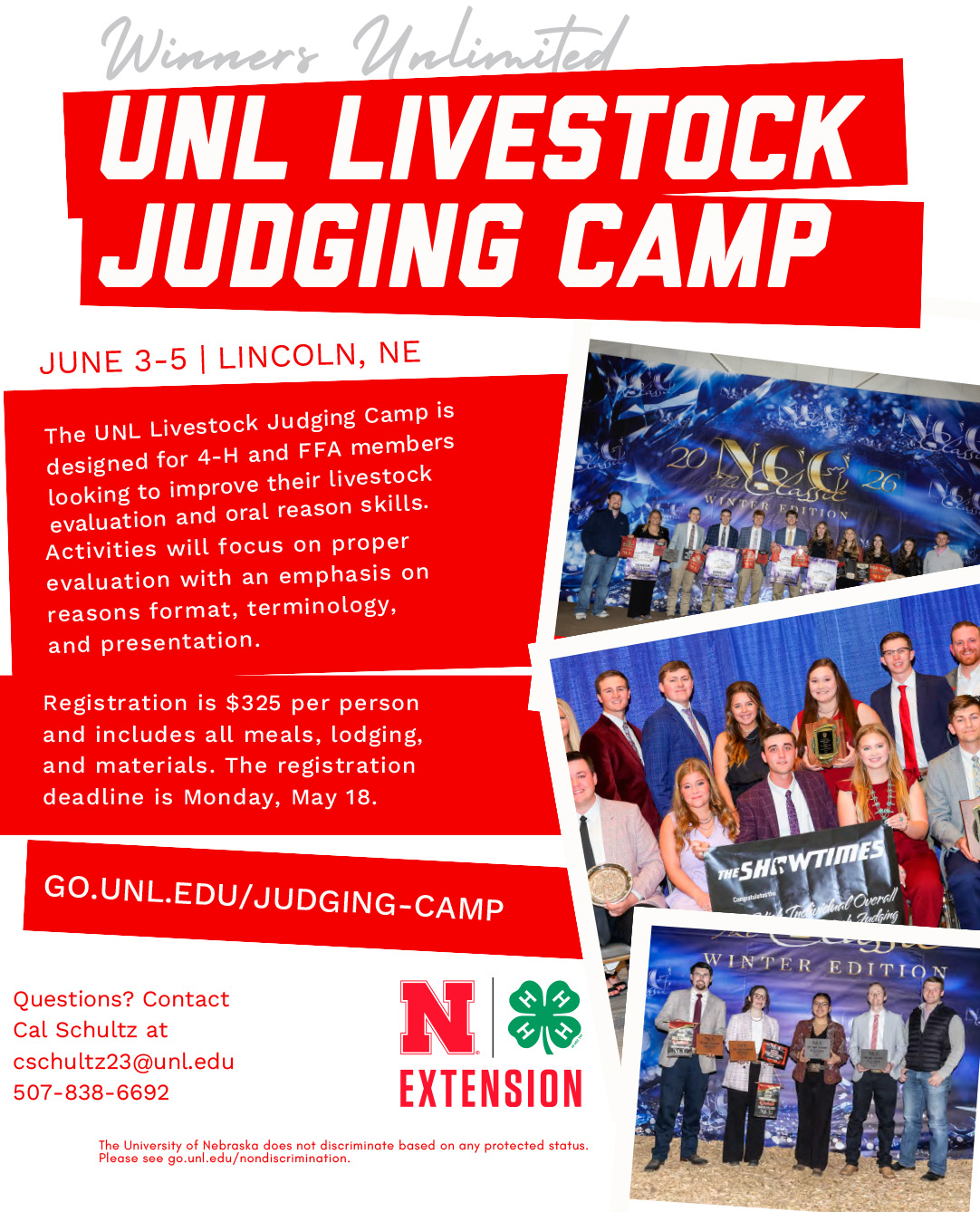 Winners Unlimited UNL Livestock Judging Camp, June 3&ndash;5, Lincoln, NE