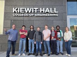 The Husker STEM VR team (from left to right): Jeff Falkinburg, Owen Kreikemeier, Preston Smith, Koen Dietrich, Griffin Schroeder, Owen Robb, Tyrese Walker, and Theresa Krupicka.