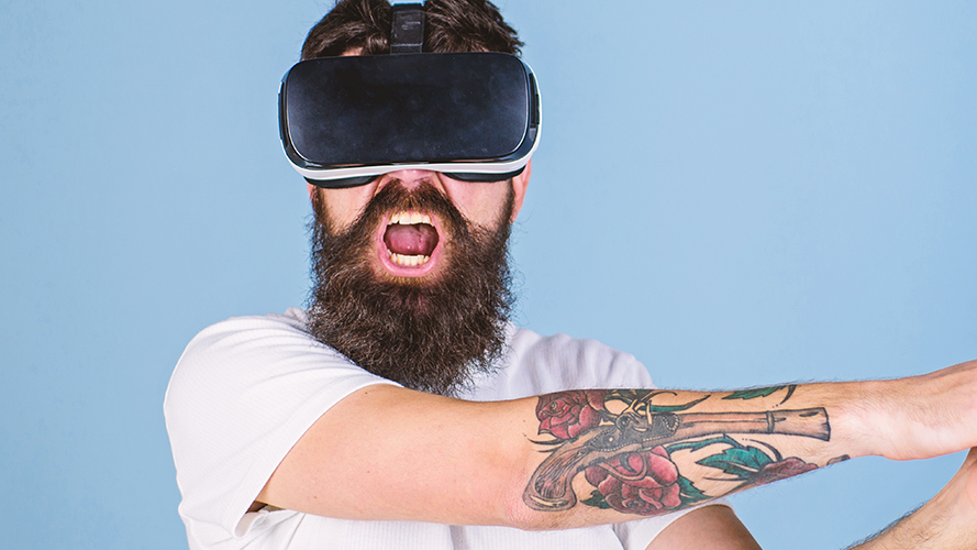 A man wears a VR headset.