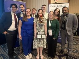 Left to right: Viet Nguyen (KKPsi Governor), Brandon Urkoski, Katy Taylor, Devin Tubbs, Megan Wilderman, Nick Mowery, Ellie Hoegemeyer, Paige Germer and Kerry Anthony Walker (KKPsi Governor). Courtesy photo.
