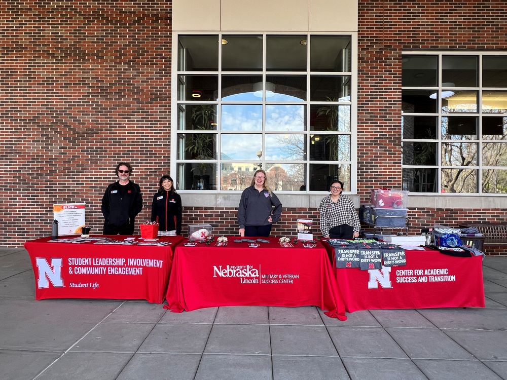 Staff from CAST, MVSC, and SLICE ready to connect with transfer students during Transfer Appreciation Day on April 8 outside the City Union.