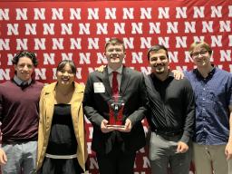 Drake Hermanson with his Student Luminary Award at the ceremony on April 17 with Rowan Havranek, Sam Hoover, Ahmed Mahdi, and Cole Walters.