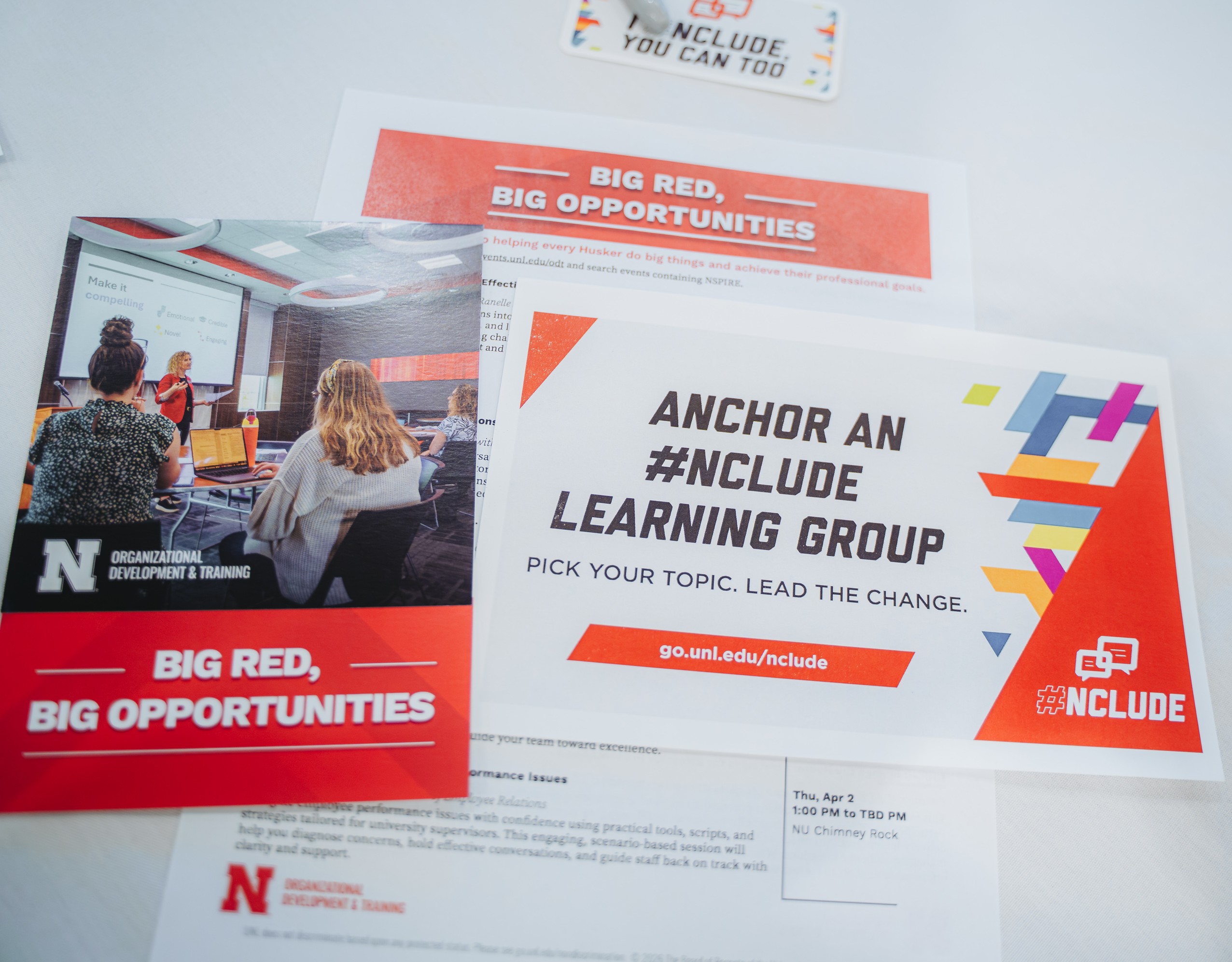 image of the ODT brochure, big red, big opportunities with an flier that says Anchor and NCLUDE learning group