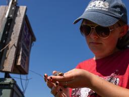 Jane Jewell, a fisheries & wildlife major, at Cedar Point Biological Station in the summer of 2025.