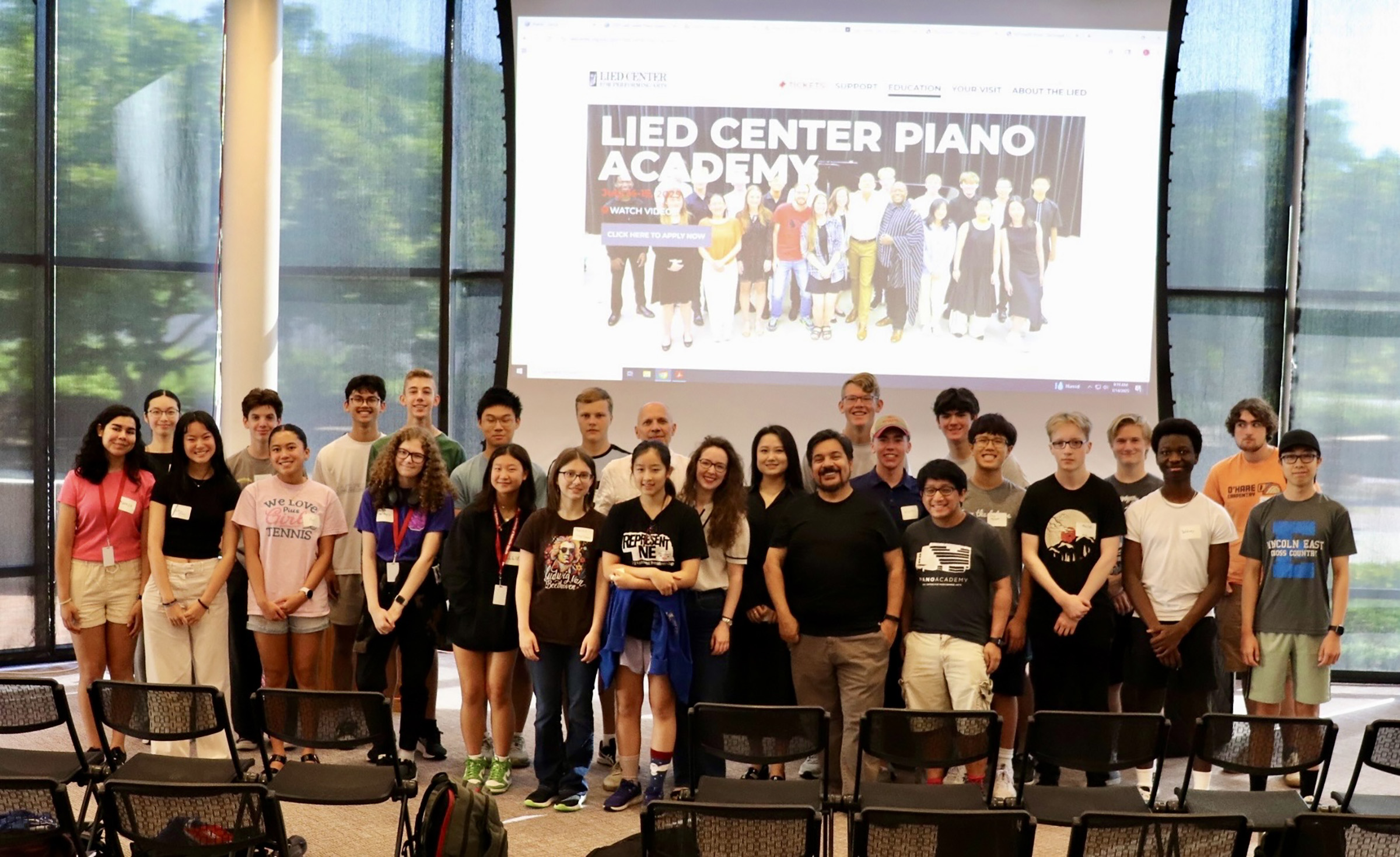 Faculty and students gather for a group shot at the 2025 Lied Piano Academy. Twenty students participated in last year’s academy. Courtesy photo.