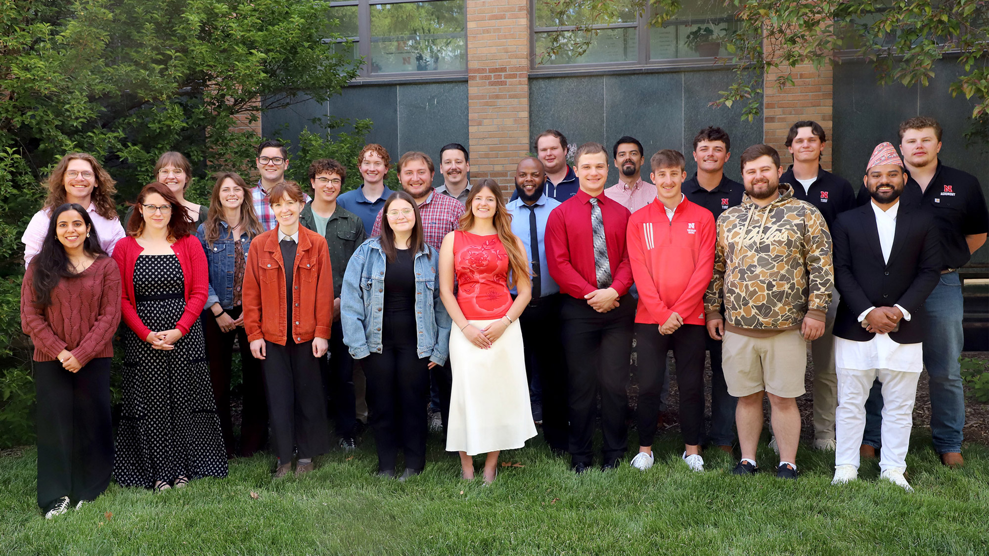 Agronomy and Horticulture students pose for a group photo outside Keim Hall during the department graduation reception May 8. Fran tenBensel Benne | Agronomy and Horticulture 