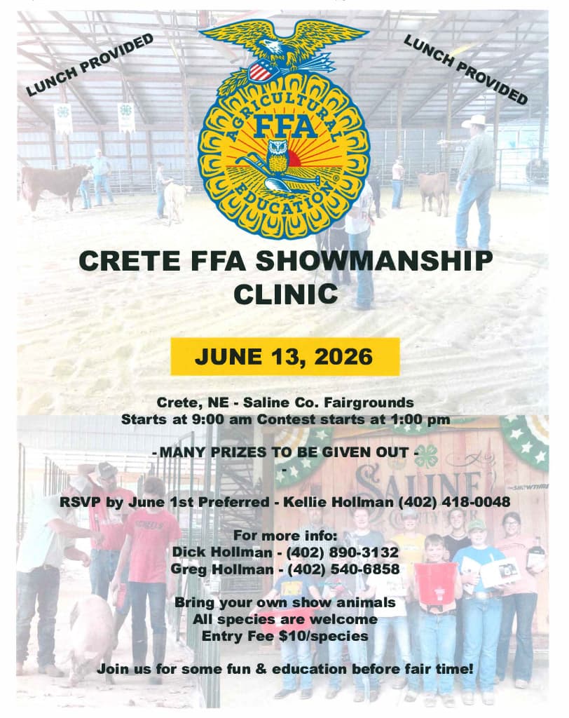 Crete FFA Showmanship Clinic; June 13, 2026