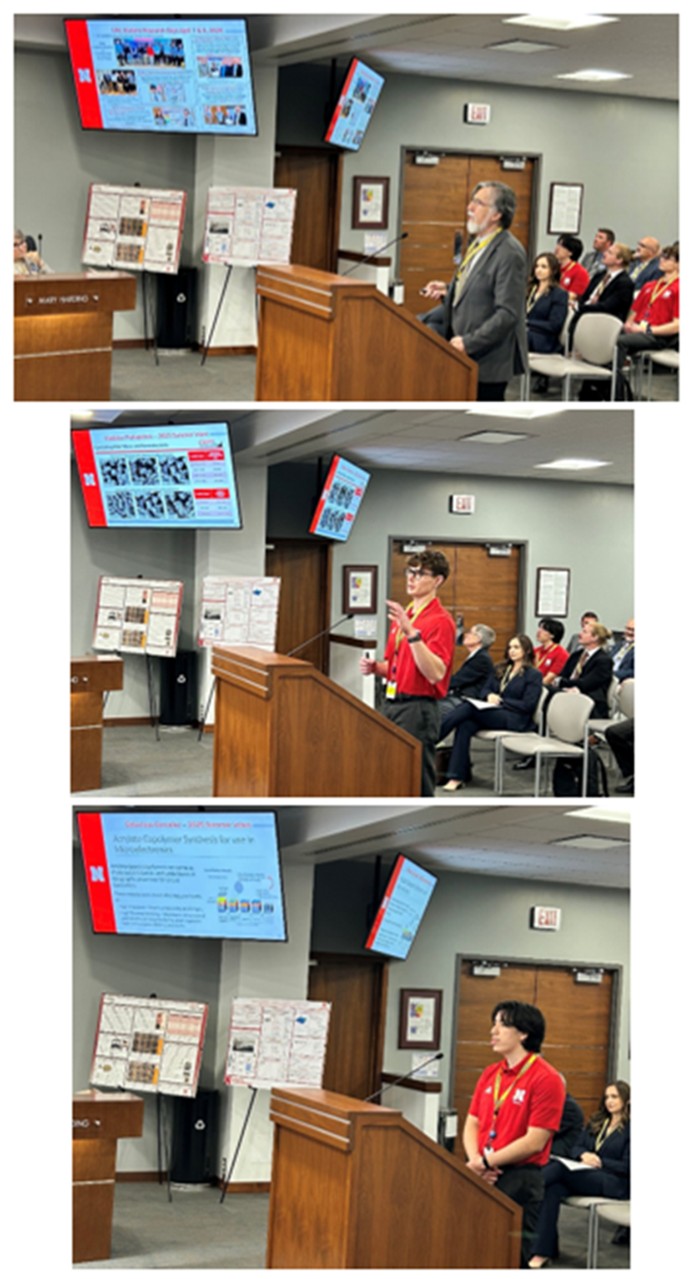 Top photo: George Gogos presenting to NPPD board of directors; Middle photo: Vlad Prakapchuk presenting; Bottom photo: Octavious Gonzalez presenting