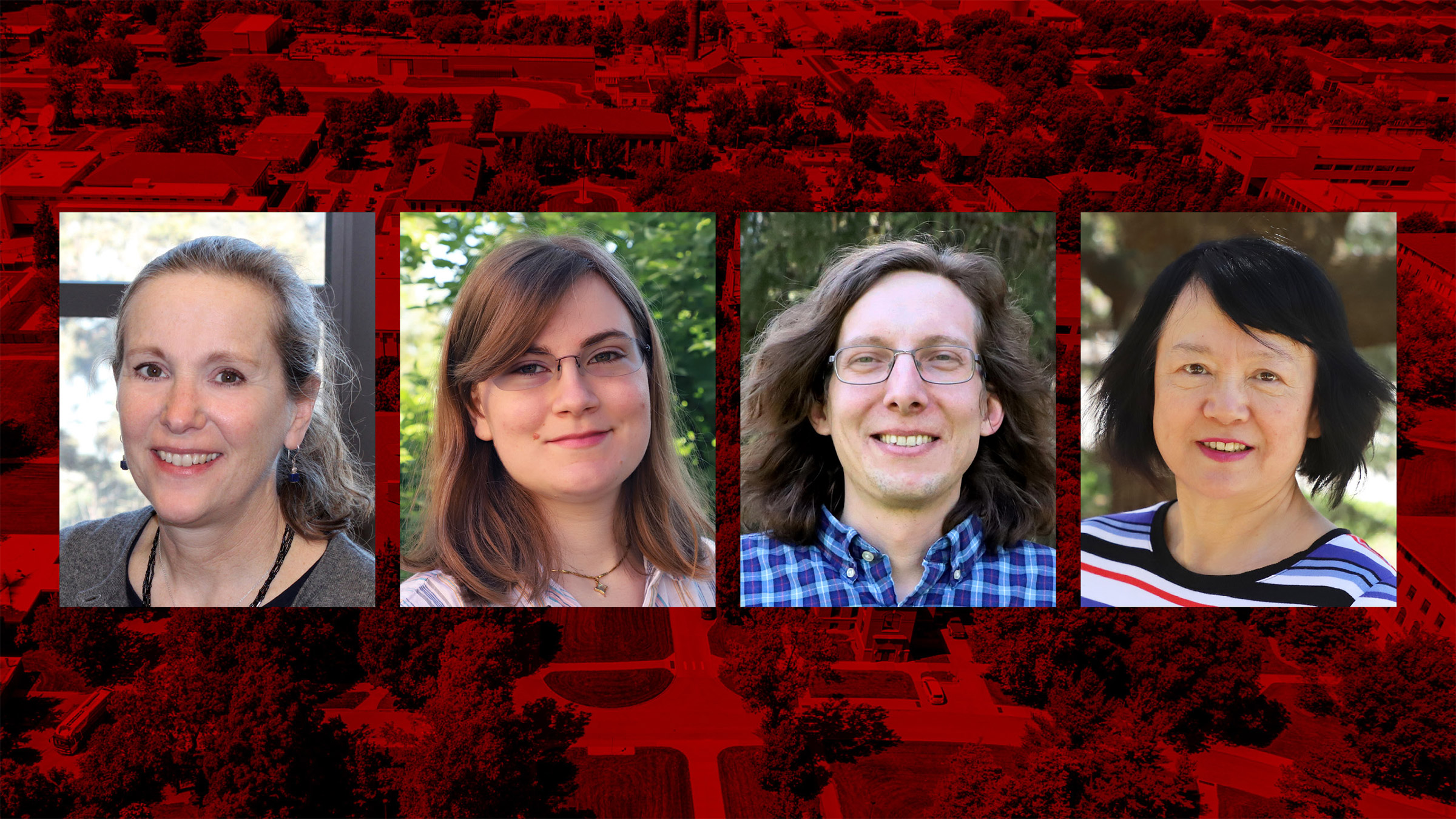 Elizabeth Jeske (from left), Emily Schmeling, Greg Puckett and Lan Xu will give presentations at the Agronomy and Hortiulture All-staff Engagement Meeting June 24 in Keim 150.