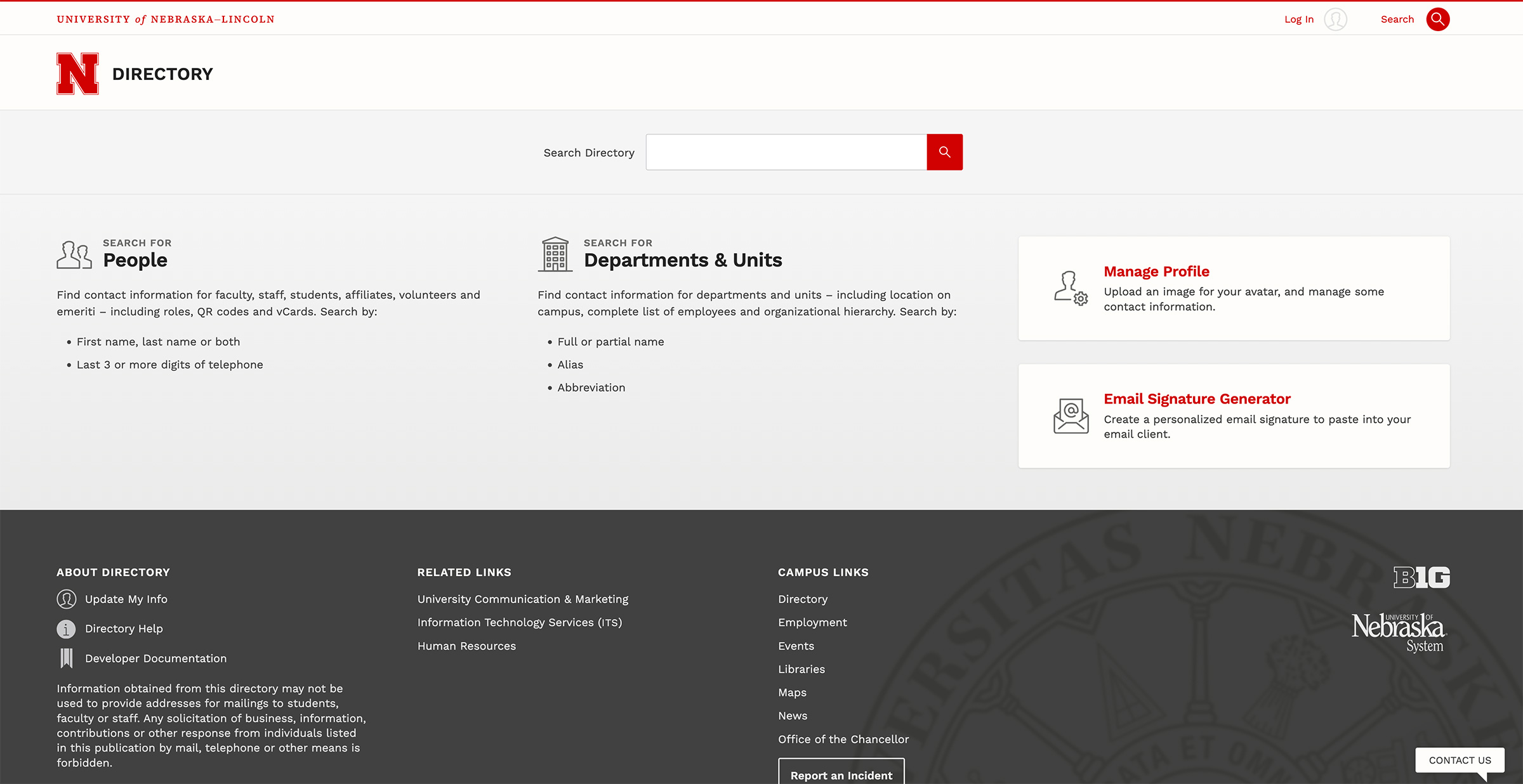 Screen capture of Directory web application