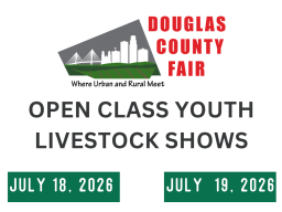 Douglas County Fair open class youth livestock shows July 18 & 19, 2026 include swine, sheep, goat, rabbit and poultry shows.