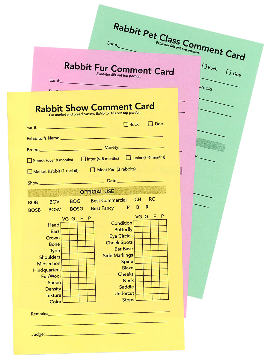 Rabbit Show, Fur and Pet Class Comment Cards