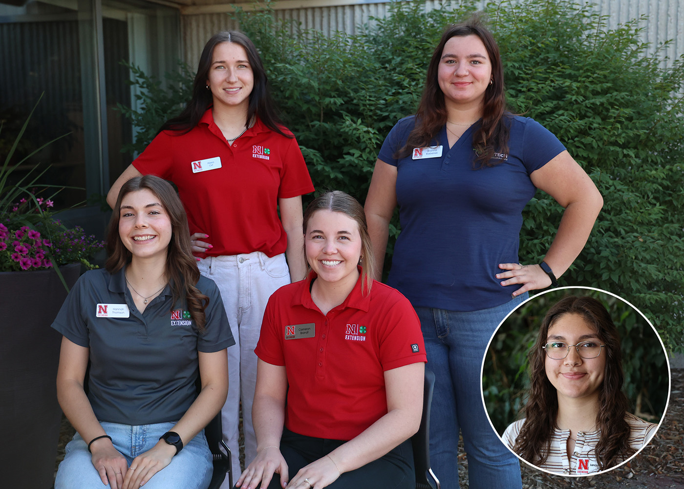 Extension full-time interns (L&ndash;R): Hannah Thomson, Alexa Orf, Cameryn Brandt and Brianna Klabenes. Part-time intern (inset) Emma Thomson.