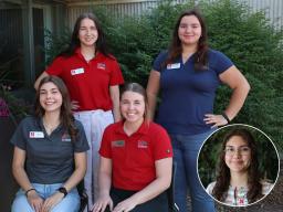 Extension full-time interns (L&ndash;R): Hannah Thomson, Alexa Orf, Cameryn Brandt and Brianna Klabenes. Part-time intern (inset) Emma Thomson.