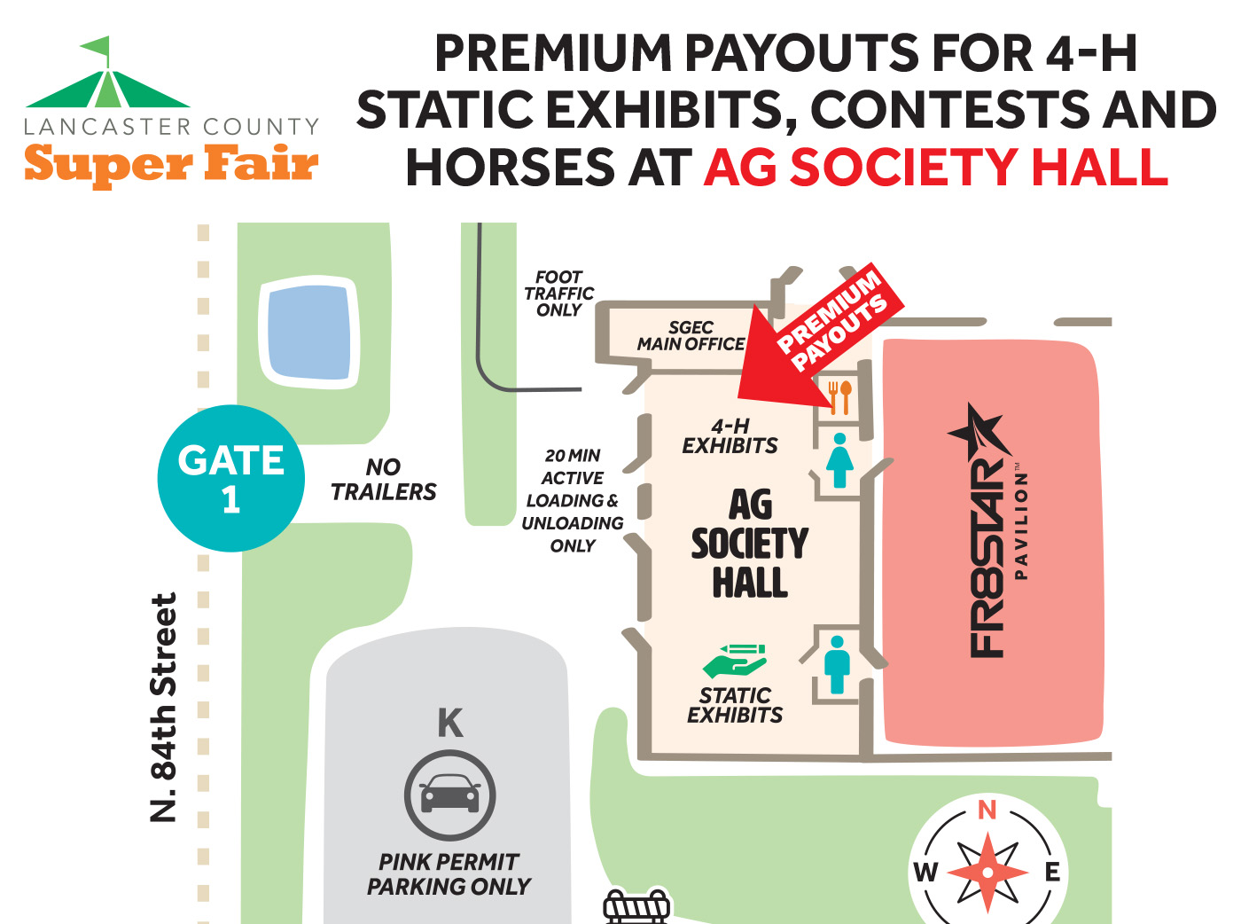 4-H static exhibit, contest and horse premium payouts at the Lancaster County Super Fair will be in the Ag Society Hall along the north wall.