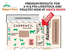 4-H & FFA livestock and poultry premium payouts at the Lancaster County Super Fair will be in the Abate Room 