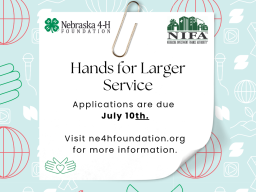 Nebraska 4-H Foundation and NIFA logos, Hands for Larger Service text