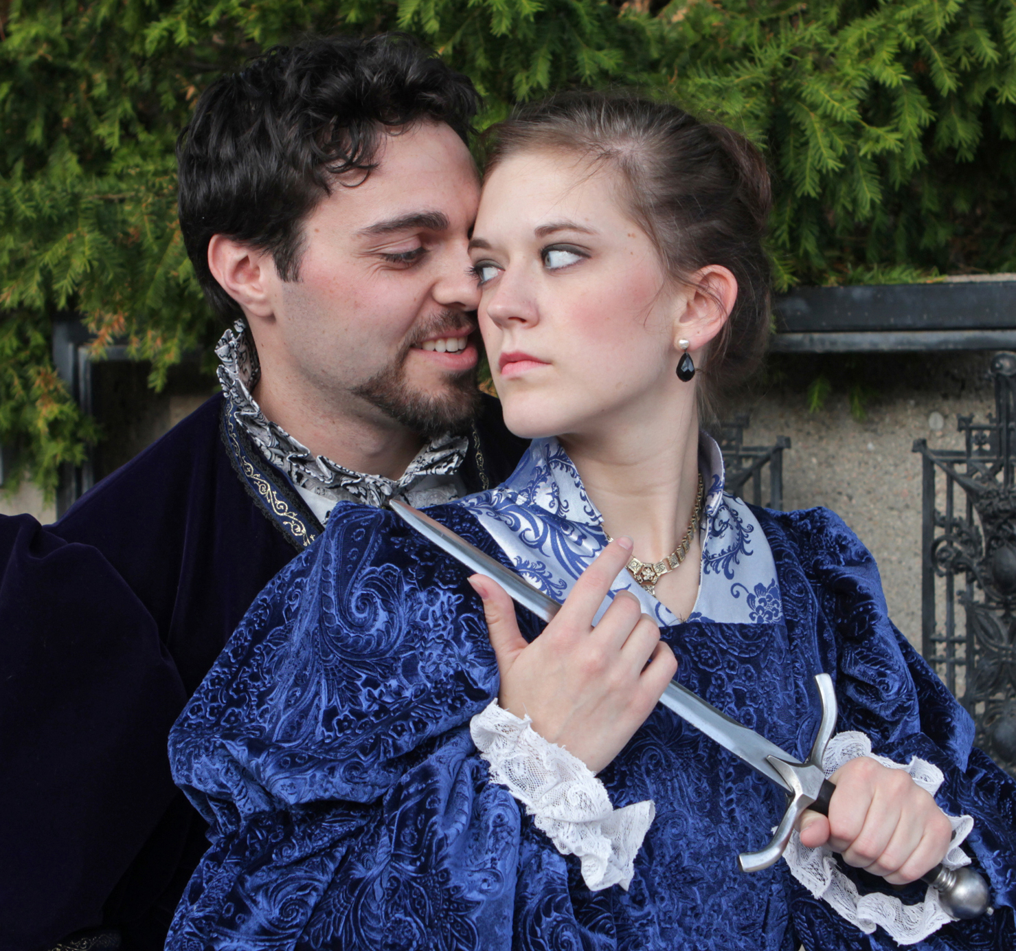 The University Theatre production of "Agravio" features David Michael Fox as Don Juan and Kayla Klammer as Dona Leonara. Photo by Doug Smith