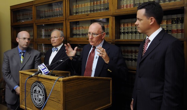 Attorneys Dan and Herb Friedman with Darrel Parker and Nebraska Attorney General Jon Bruning