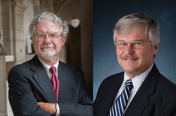 Nebraska Solicitor General, J. Kirk Brown (left), and Michael Radelet (right), a sociologist from the University of Colorado Boulder who has extensively researched capital punishment, will deliver the Nov. 28 E.N. Thompson Forum on World Issues. 