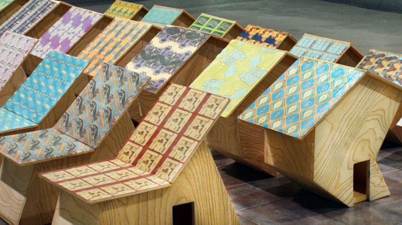 Liana Owad, “Uniquely Similar” (detail), 8’ x 6’ x 1 ‘, tile, plywood and paper, 2012.