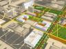 Master plan image of UNL's City Campus, looking northwest at the intersection of 14th and R streets.