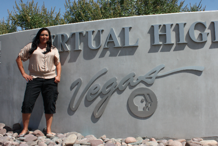 Public Media Intern Shawna Begay (Navajo) at Vegas PBS. 