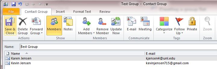 Group of addresses in a contact group