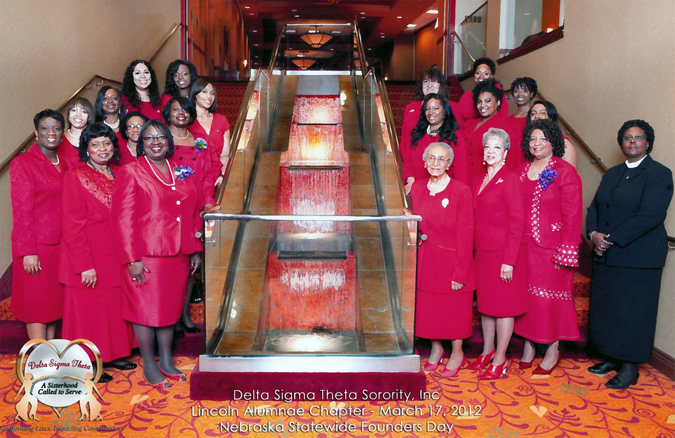 UNL History and Ethnic Studies Professor and Lincoln Alumnae Chapter President Dr. Jeannette Eileen Jones is adorned in red with her the rest of sorority sisters at their 2012 Founders' Day celebration.