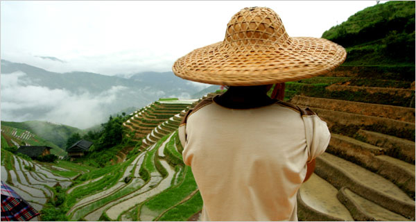 A farmer at the Longji rice terraces in “China Revealed,” a documentary by Discovery.