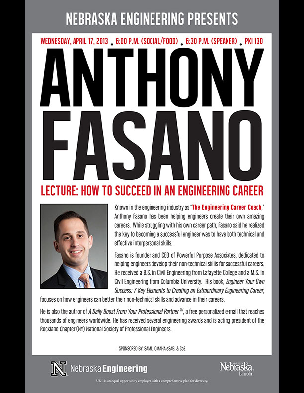 Anthony Fasano, Engineering Career Coach, speaks April 17 in Omaha