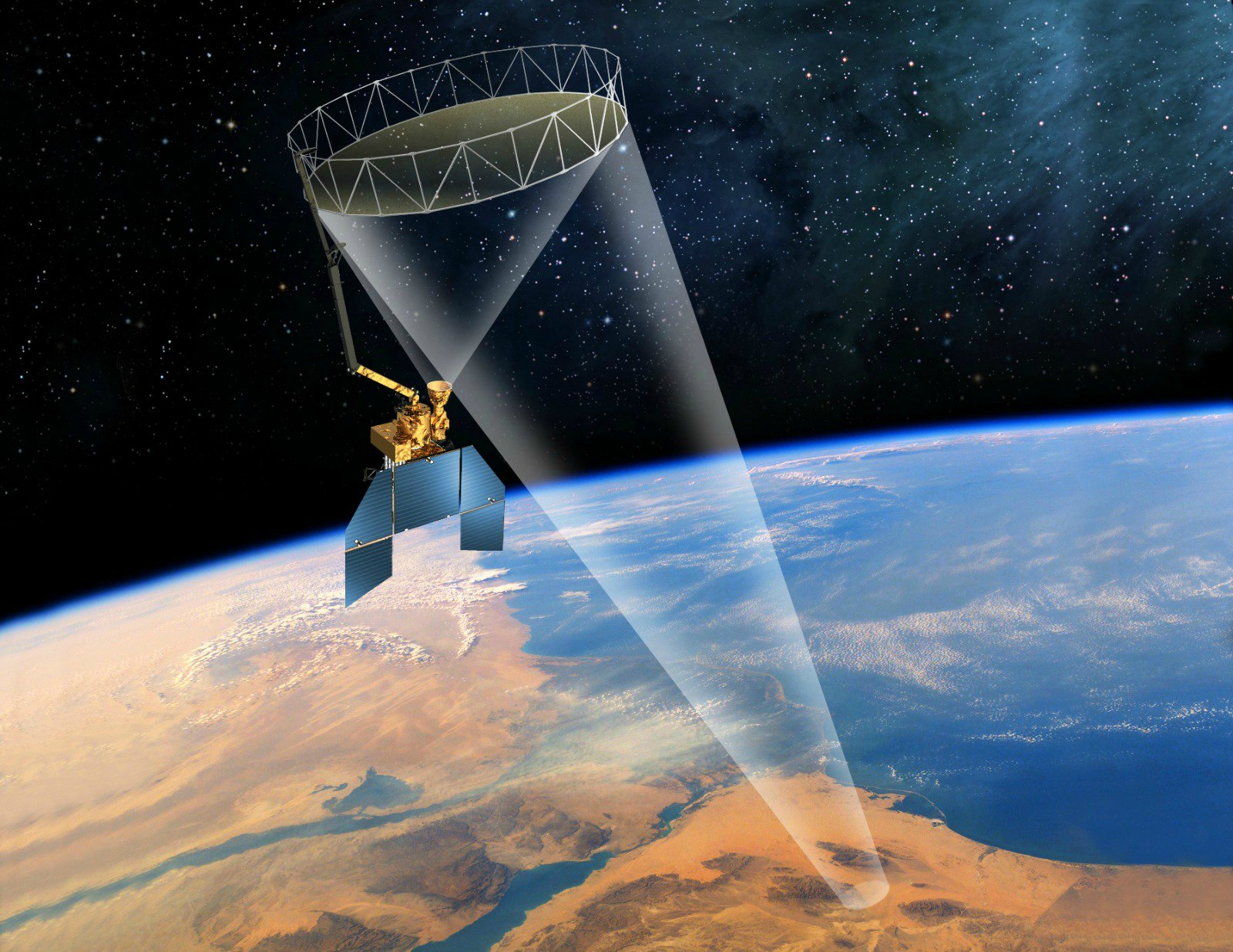 Visual rendition of a SMAP spacecraft design. (Courtesy image)