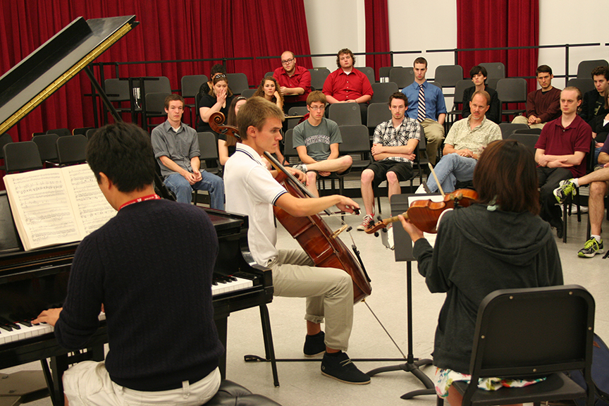 Members of the Cornhusker Piano Trio perform during a masterclass with the Chiara String Quartet at last year's CMI.