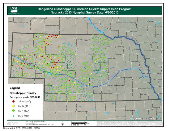 Results of 2013 rangeland grasshopper and Mormon cricket nymphal survey, as reported by USDA APHIS June 20, 2013. (Source: USDA APHIS)