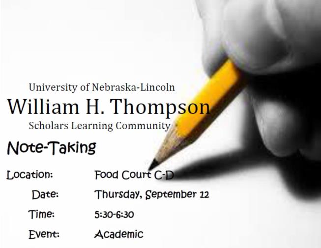 Note-Taking, Thursday, September 12 at 5:30pm in Food Court C-D