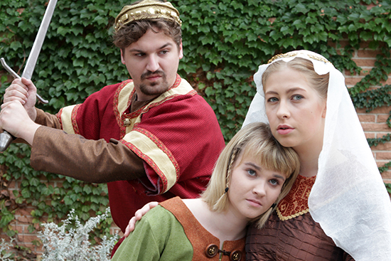 Ryan Rabstanjek as King Ethelred, Maggie Austin as Ymma and Bren Hill as Silence. Photo by Doug Smith.